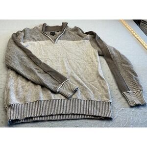 J.B. Holt Quarter Zip Sweater Marled Knit Colorblock Brown Tan Mens Large